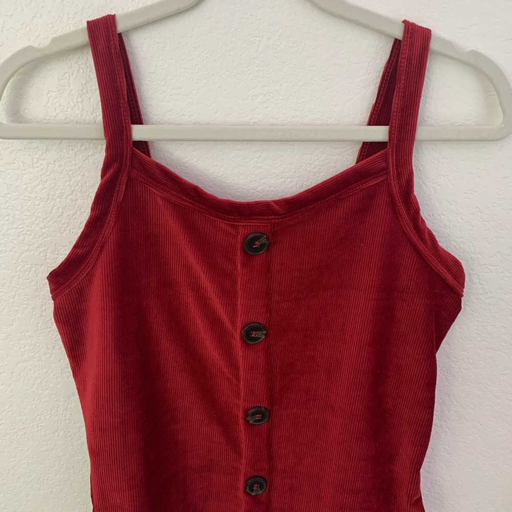 Red Velvet Tank w/ Buttons Down the Middle. Size M